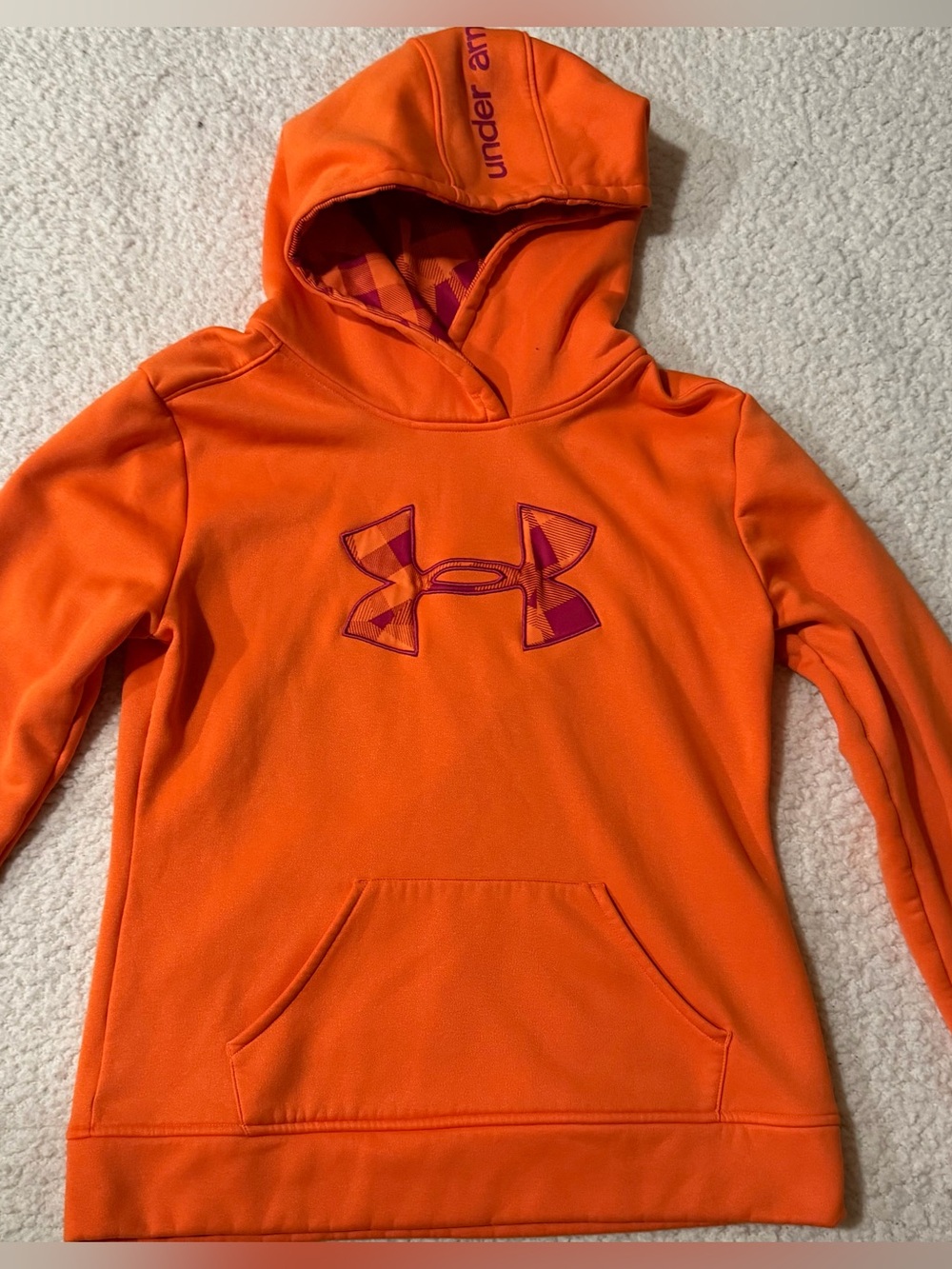 Under Armour Orange Kids Pullover Hoodie with Pink/Purple Logo- NWOT
